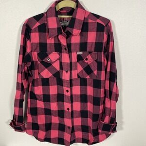 Revolution Gear L/S Flannel ‎ Button Up Women's Size L Button UNiK Skull Emb B2